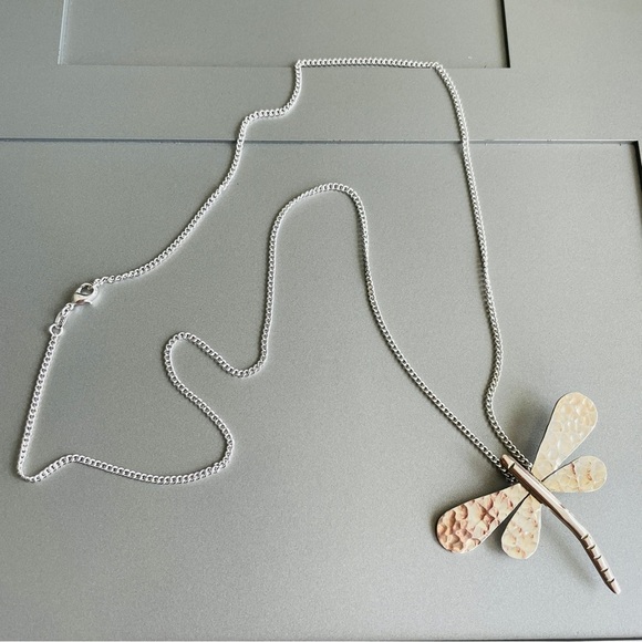 Large Dragonfly Hammered Charm Pendant 925 Solid Sterling Silver Necklac… - Picture 2 of 6